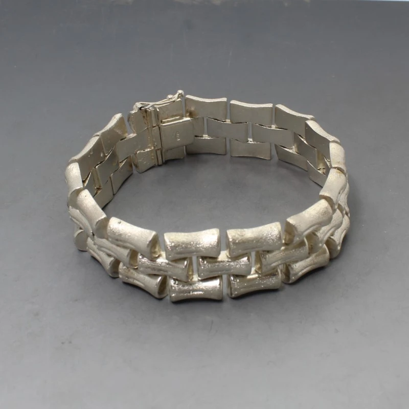 Silver 835 Round-Link Bracelet 一点物 Bamboo Links 835 Silver Three Row Bracelet